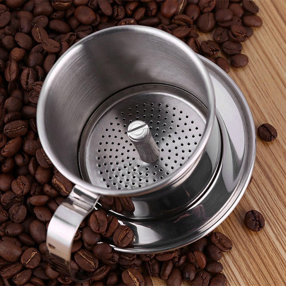 Mugg i rostfritt stål Vietnamesiskt kaffedroppsfilter Kaffebryggare Phin Infuser Silver