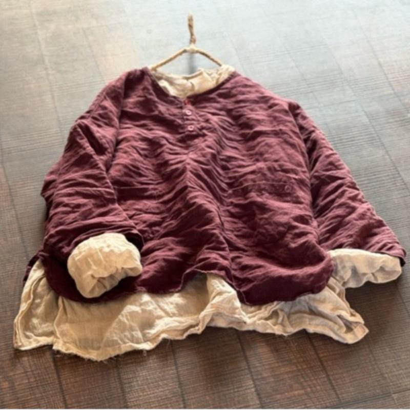 Johnature Women Vintage Shirts Solid Color O-Neck Long Sleeve Autumn Button Loose Soft Female Blouses