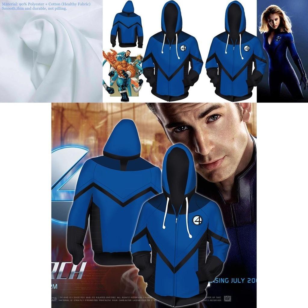 Zip Fantastic Four Hoodie Sweatshirt Sweater Unisex Cosplay Costume Coat Tops