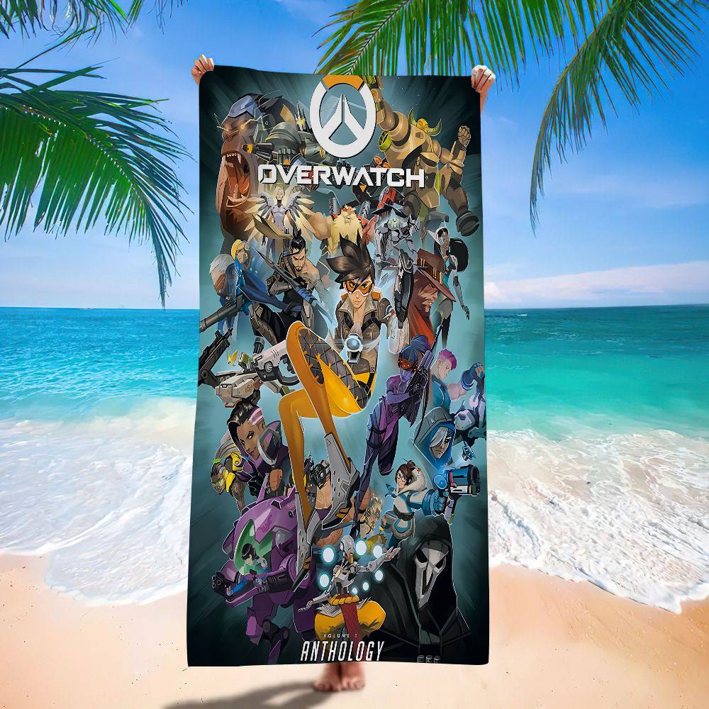 Game O-Overwatch Beach Towel Colorful Bath Towels For Girl Microfiber Quick Dry Custom Sand Free Beach Yoga Spa Gym Pool