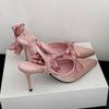 Fashion Fashion Bowknot Satin Ankle Strap Women Pumps Elegant Pointed Toe Stiletto High Heels Female Slingbacks Wedding Prom Shoes