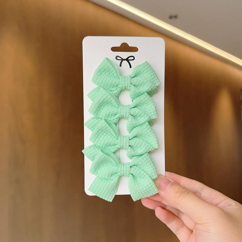 4PCS Soft Cotton Bow Hairpin Girl Sweet Plaid Design Hairpin Color Block Delicate Hairgripe Barrettes Kawaii Child Accessories
