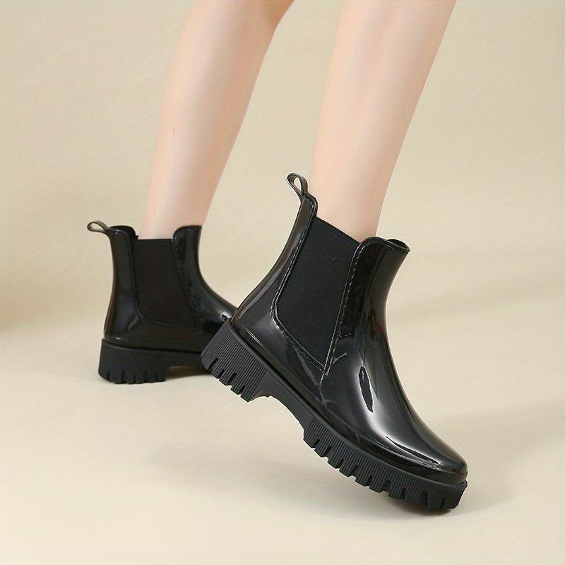 Dames Regenlaarzen met Dikke Zool, Elastische Inzetten voor Gemakkelijk Aantrekken, Gecushioneerd Comfort, Zwart/Geel/Groen, Modieus Casual & Professioneel Schoeisel