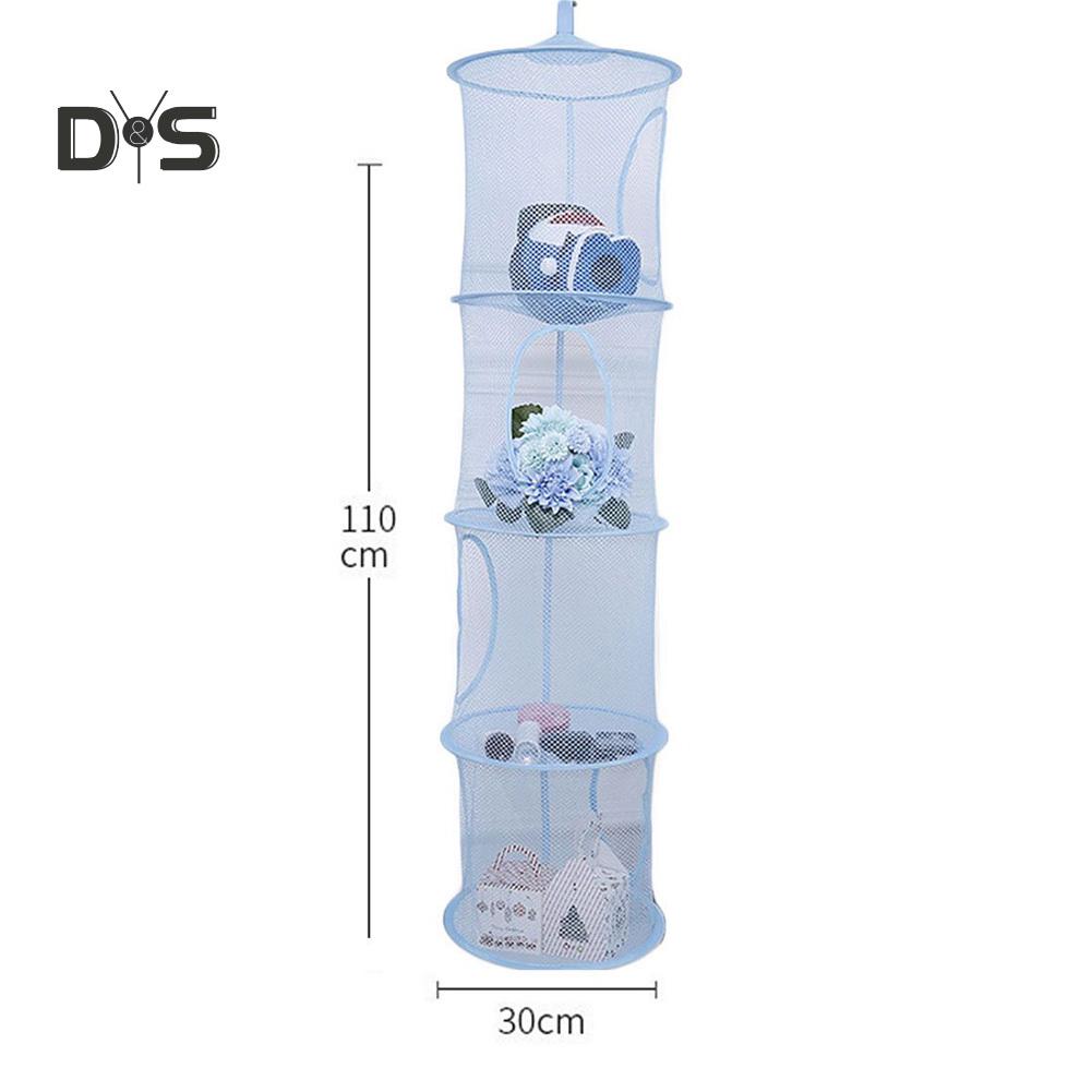 Divoký zvonek 4 vrstvy síťovaný skládací úložný regál na dětské hračky závěsný koš drobnosti