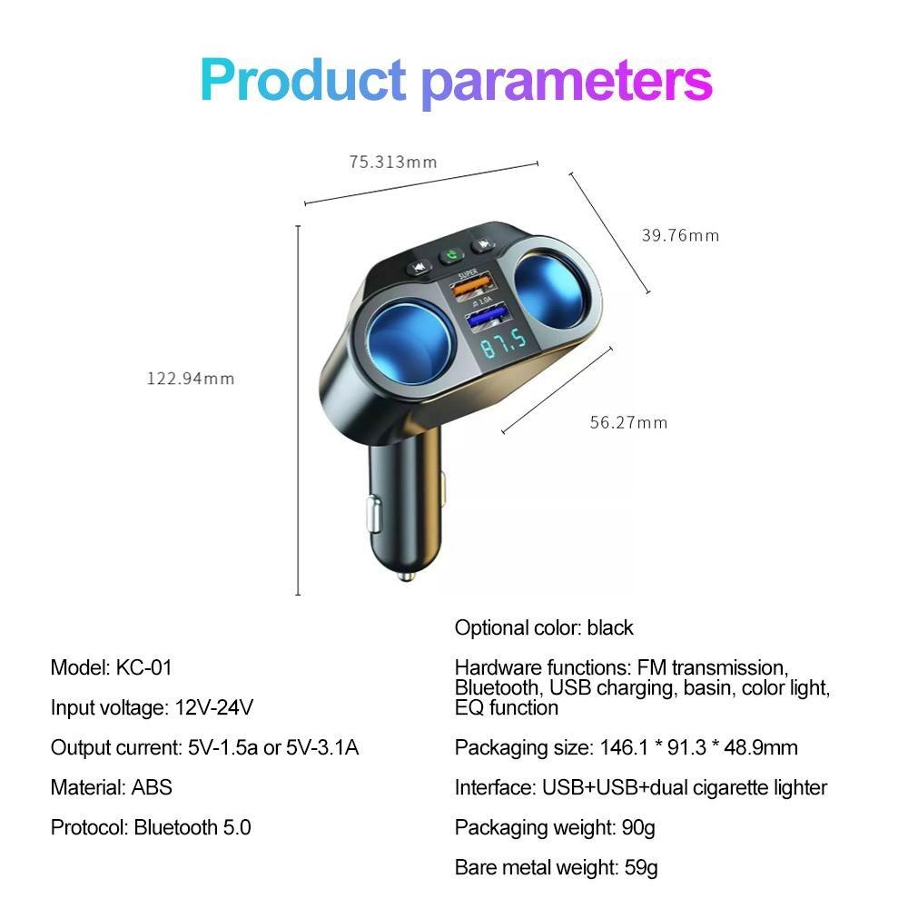 Car Lighter Socket Splitter Charger Dual USB 3.1A QC 3.0 Fast Charger Digital Display Auto Bluetooth FM Transmitters Car Power Adapter For All Phone
