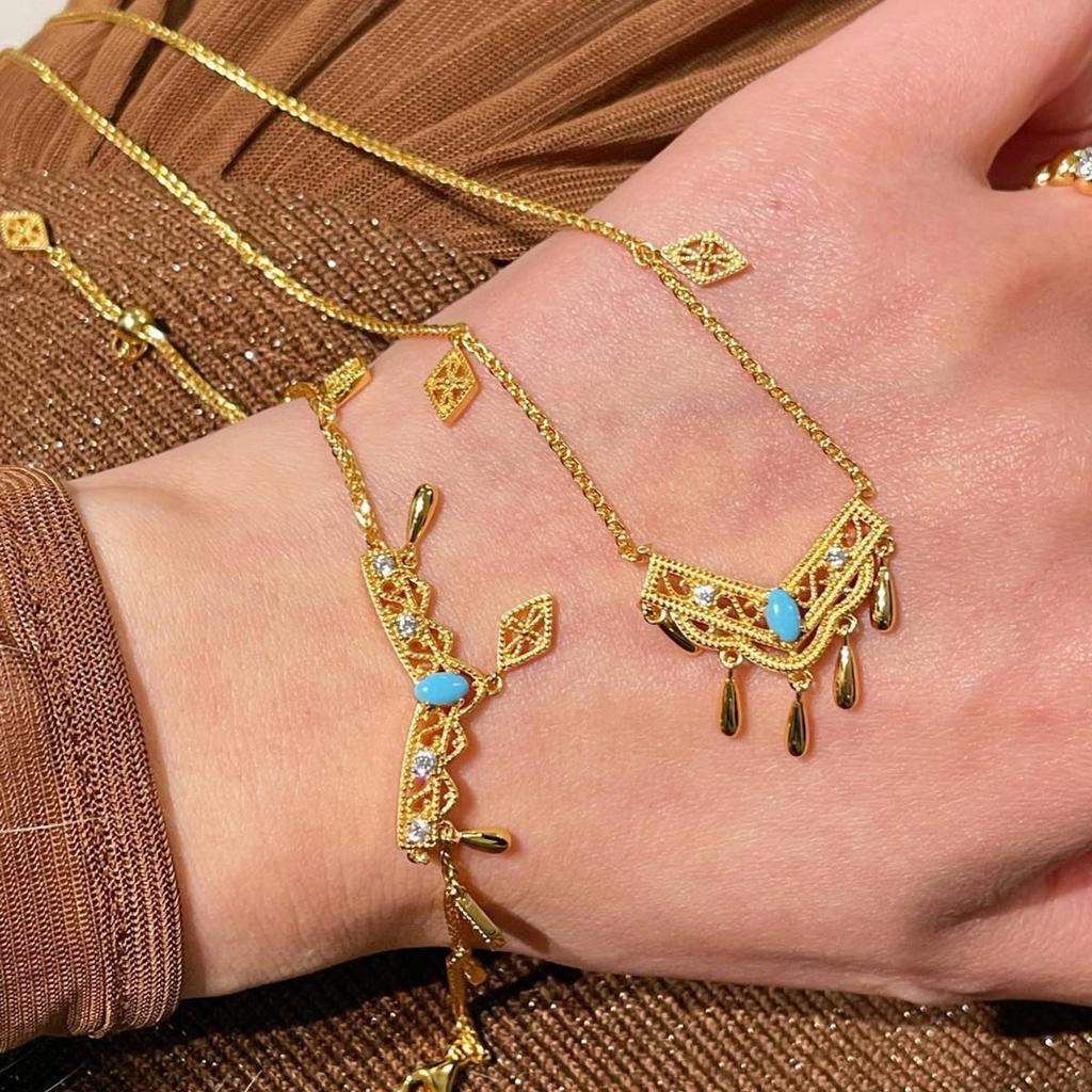 Gold-Plated Sterling Silver Phoenix & Turquoise Tassel Bracelet: Chinese Style, High Aesthetic, Exquisite Light Luxury.