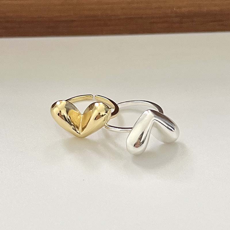 Silver Color Simple Heart Rings for Women Fashion Geometric Vintage Handmade Irregular Love Fingers Ring Sweet OL Jewelry Gifts