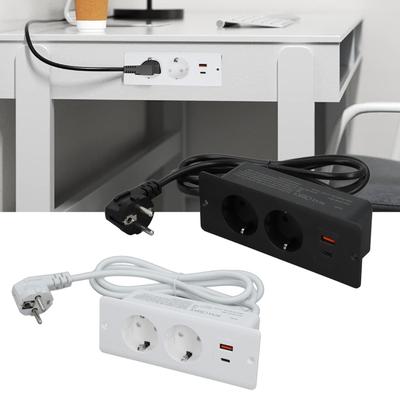 Recessed Socket 2 Outlets with PD20W USB C USB A Port Embedded Furniture Power Strip 1.5m Cord