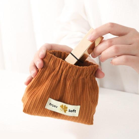 Corduroy Self-Closing Pouch Hair Tie Organizer Portable Snap Closure Pouch Storage Bag for Lipstick