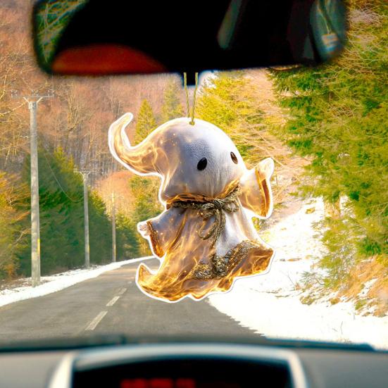 Funny Ghost Pendant 2D Acrylic Car Hanging Decor Ghost Design Backpack Charm Halloween Festive Party Decoration