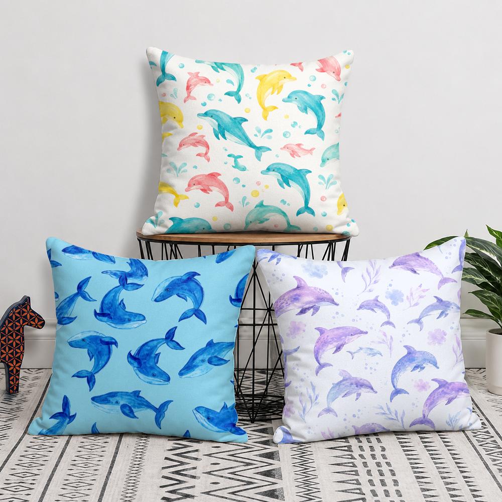 Cushion Cover Whale Print Short Plush Soft DoubleSided Printing Pillow Case Cozy Sofa Bedroom Home Decor Gift