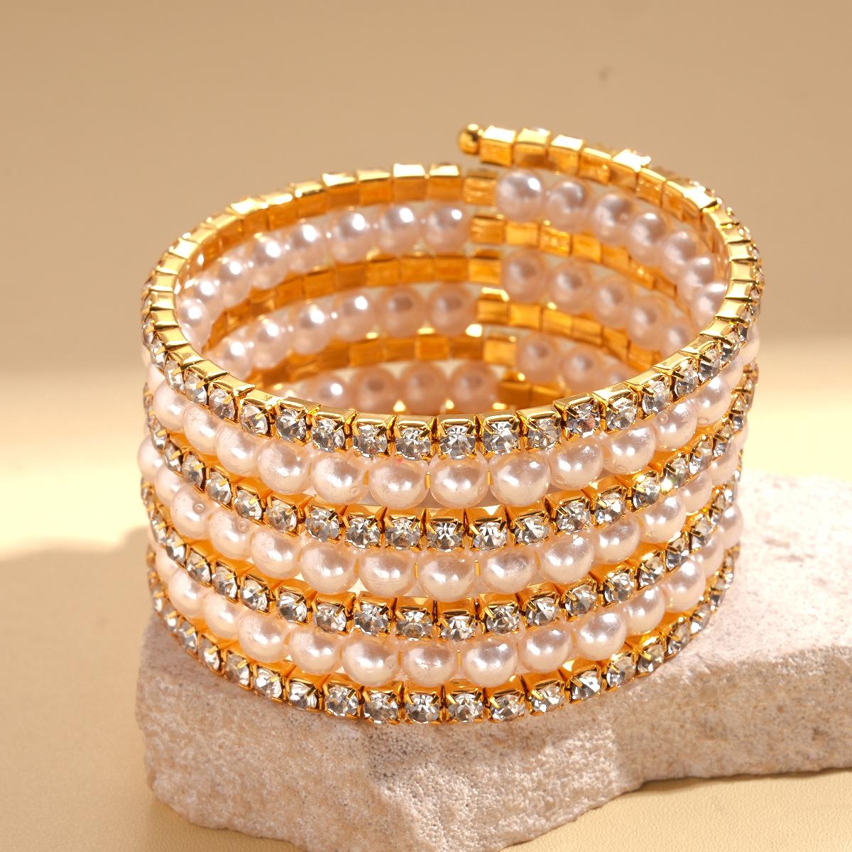 Baroque diamond imitation pearl multi-layer geometric bracelet elegant temperament light luxury jewelry