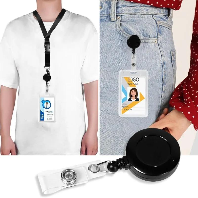 Professionele ID-kaarthouder Set Dubbele Transparante Hoes met Intrekbaar Lanyard Zwarte Bulldog Clip voor Bedrijf Beveiligingsbadge
