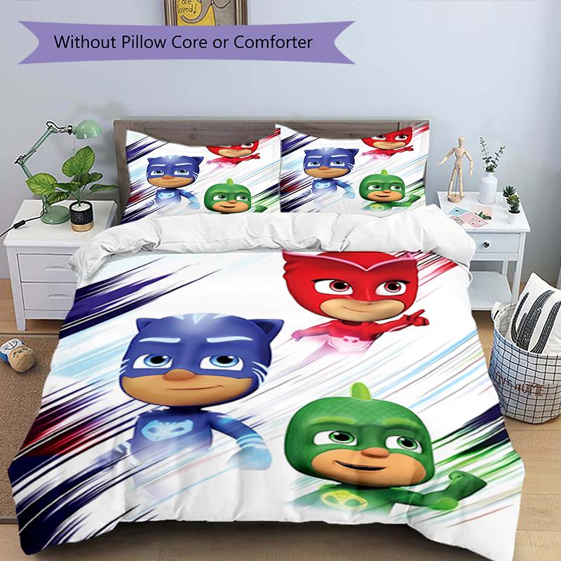 3pcs PJ Marks2 Design Cover Set - HD Printed Bedding with 1 Cover and 2 Pillowcases - Perfect for Home and Dorm Decor