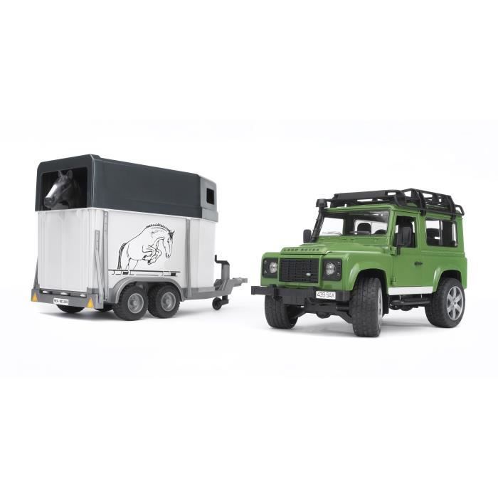 Land Rover Defender 90 Break avec Van et un Cheval - BRUDER - Fonctionnel et Détaillé