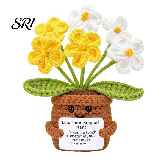 Healing Flower Design Positive Crochet Tulip Wildflower Thank You Gifts for Women Mom Friends Handmade Gift Potted Doll with Card Emotional