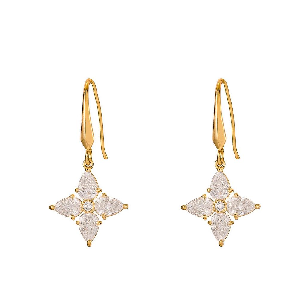 Elegant Four-Leaf Flower Zircon Ear Hooks: Chic and Versatile High-End Earrings for Women