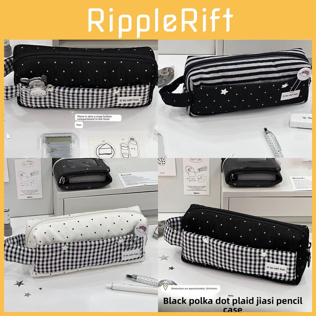 Minimalist Girls Soft Fabric Pencil Bag With Starry Pattern For Daily School Use