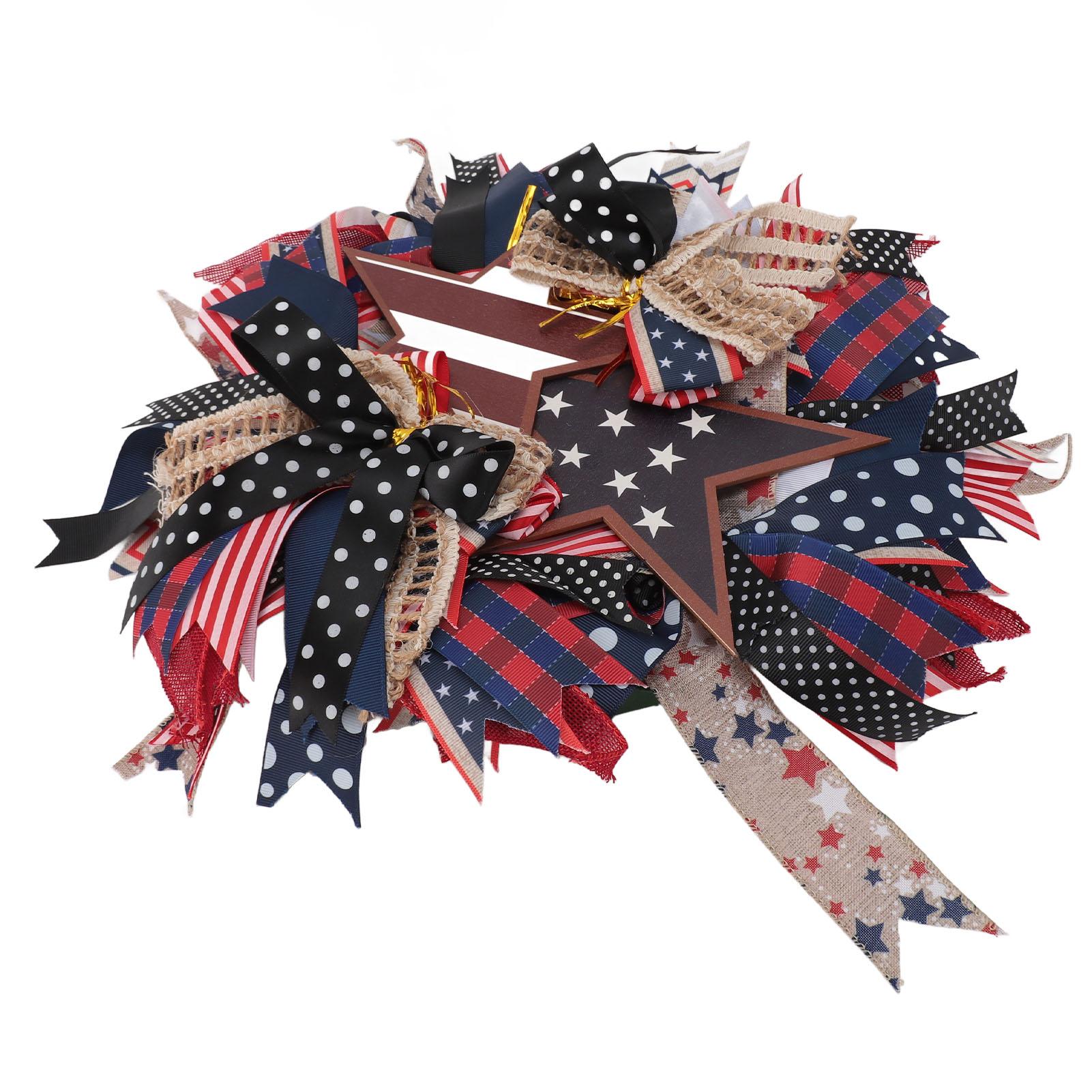 Independence Day Wreath Props Six Bows Patriotic Wreath Memorial Day Pride Garland for Front Door Decoration