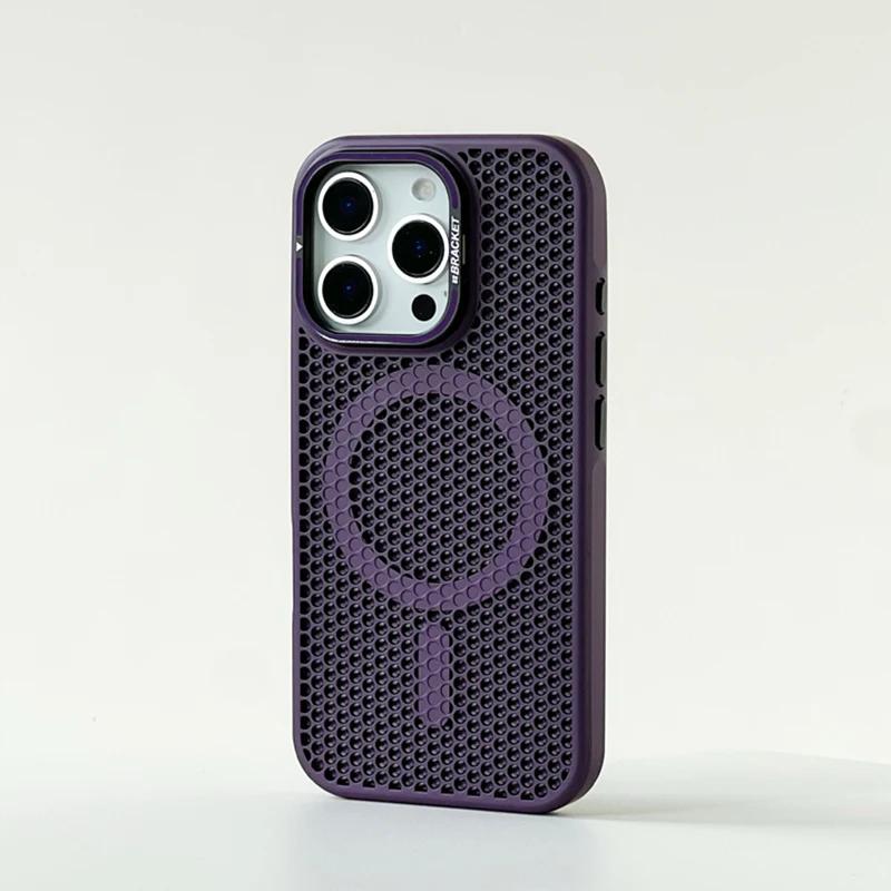 Honeycomb Grid Mesh Cooling for Magsafe Case for 16 17 Pro Max 15 14 13 12 11 Alloy Lens Bracket Wireless Charging Cover