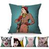 Federa per Cuscino Pop Art Decorazione Casa Colorata Copricuscino Quadrato per Auto Divano Donna Ragazza Sciatore Retro Cotone Lino Kussenhoes