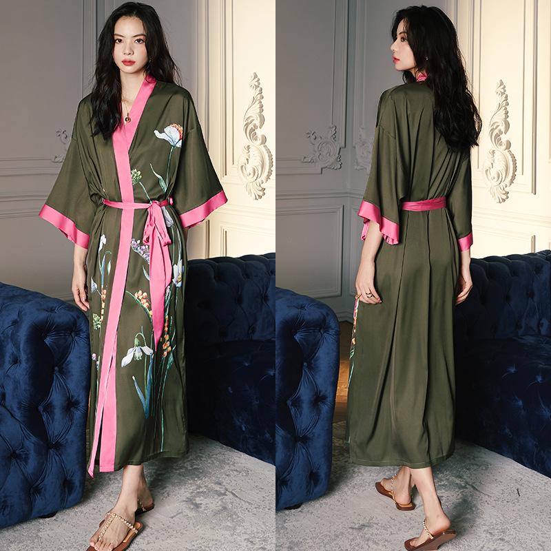 Yao Ting Women's Plus Size Satin Chiffon Pajamas - Summer Ice Silk Luxury Sleepwear & Bathrobe Set
