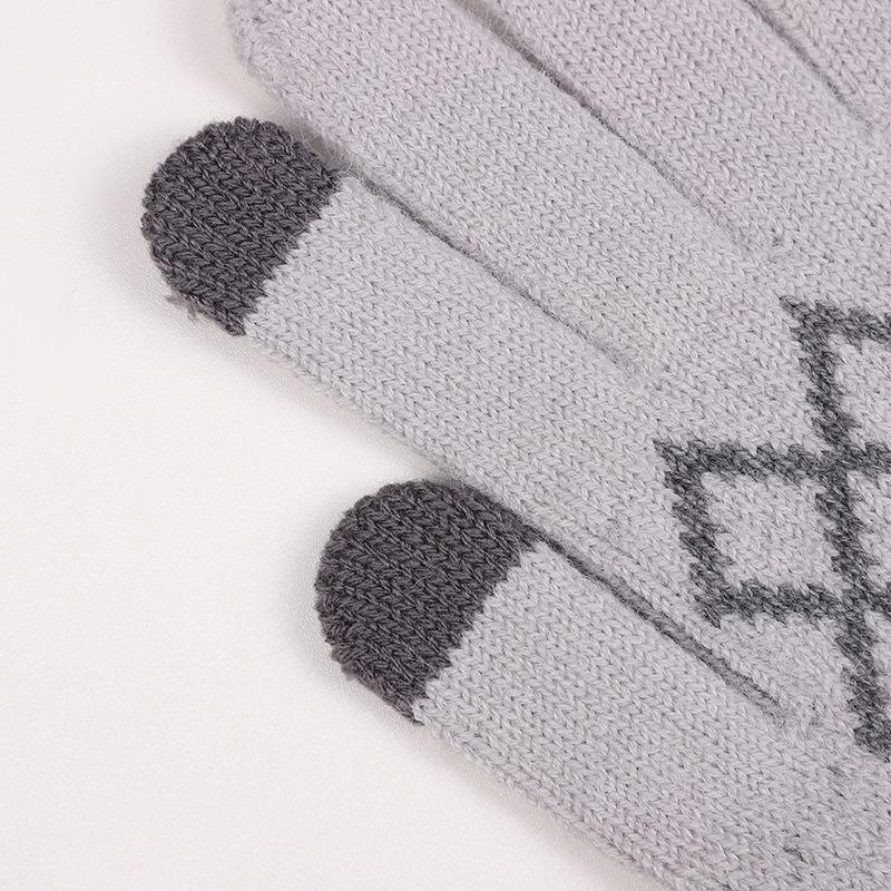 Invierno Pantalla Táctil Rombos Jacquard Cepillado Espesado Cinco Dedos Lana Guantes de Punto Lana Espesada Alpaca Guantes