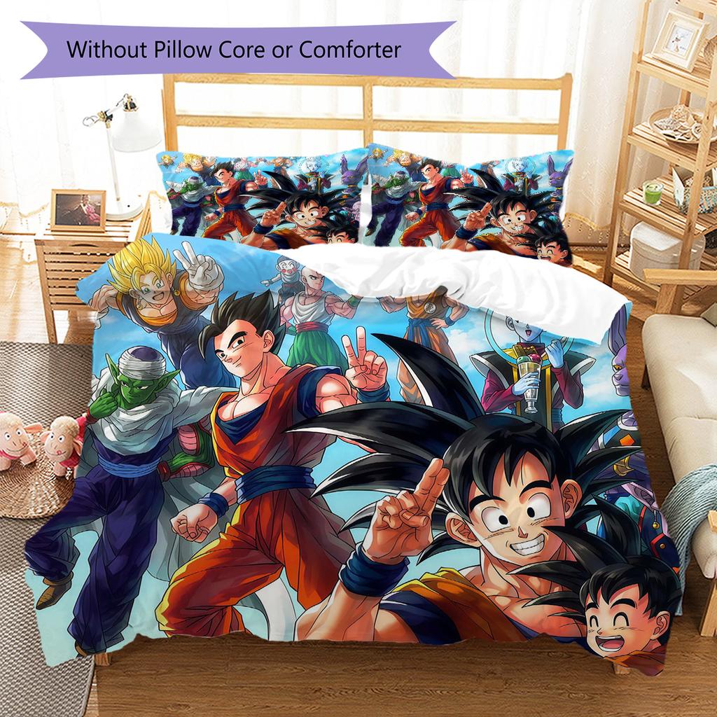 DBZ Anime Pattern Bedding Quilt Set Quilt Cover Pillowcase Home Decoration Birthday Gift (1 * Duvet Cover + 2 * Pillowcase, Without Core)