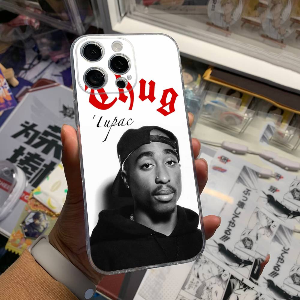 Rapper 2Pac Singer Tupac Transparent Back Phone Case For iPhone 17 16 15 13 12 11 14 Pro Max Mini Plus Silicone Bumper