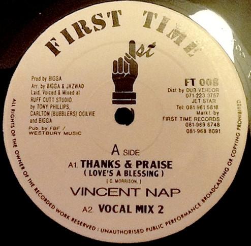 

12inch Record VINCENT NAP Thanks Praise Loves A Blessing FT008 First Time UK Reggae Ska Dub Used