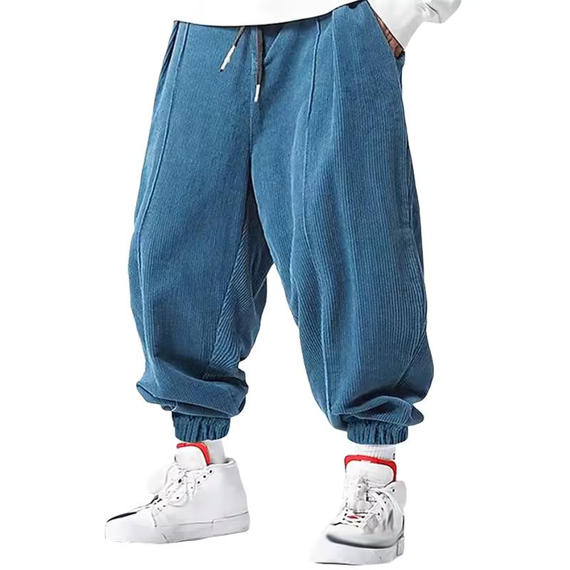 Men's Sports Jogging Corduroy Solid-color Tapered-leg Casual Pants with A Drawstring Elastic Waistband Men Cargo Pants