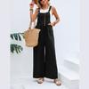 Women's Clothing, Solid Color Casual Overalls, Straight Leg, Comfortable Overalls, Mid Waist, Patchwork/spliced Pants