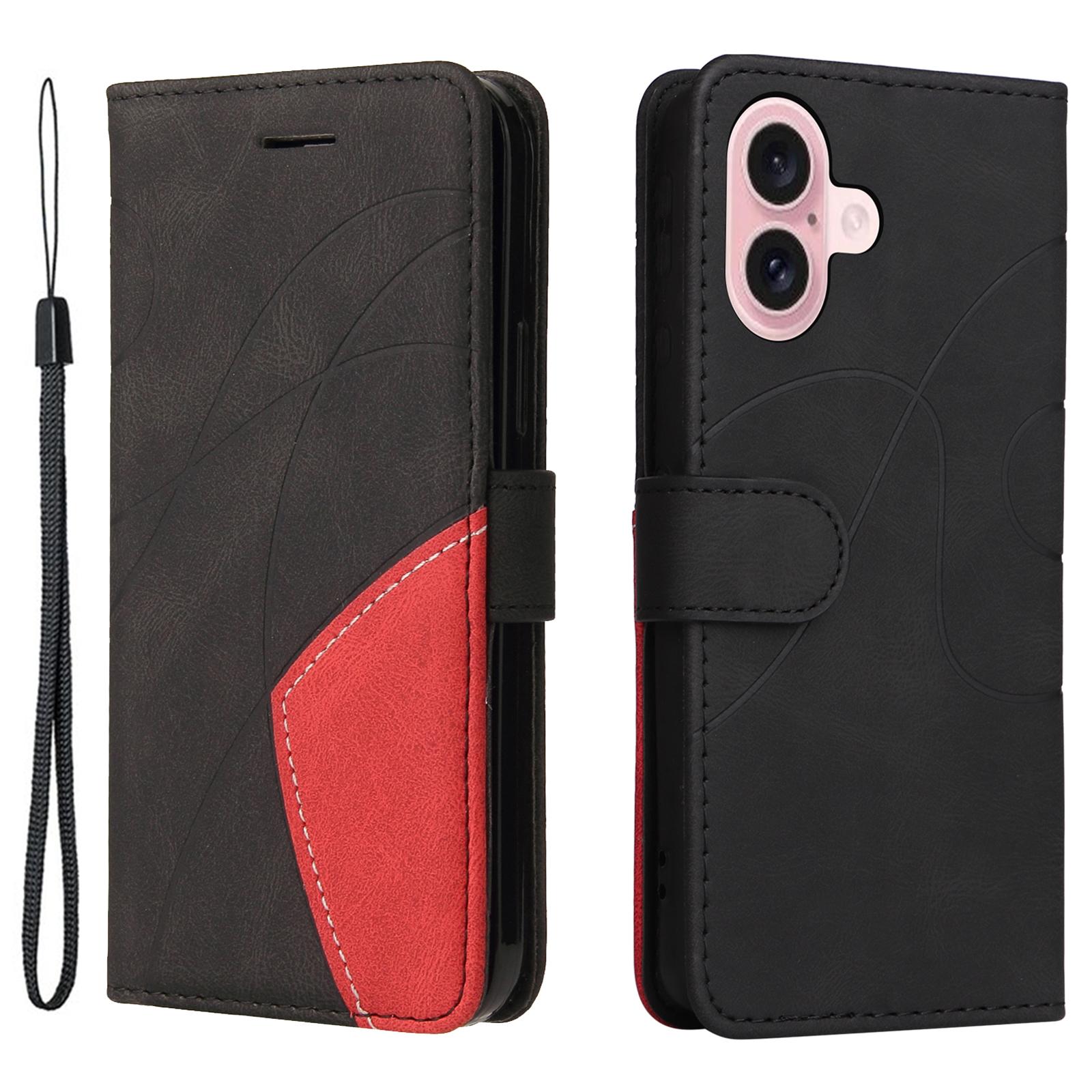

For iPhone 16 Leather Case Wallet Stand Color Splicing Phone Cover