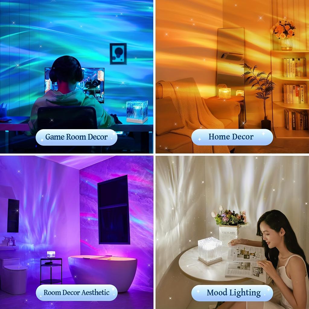 Ocean Wave Projector Light 16Colors Remote LED Aurora Night Light Home Office Water Ripple Crystal Lamp for Decorative Kids Gift