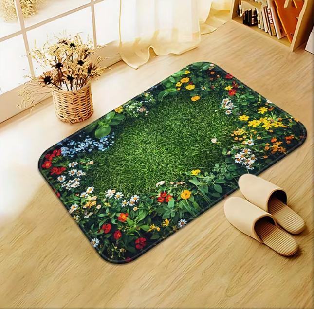 Brightly Colored Floral Printed Outdoor Door Mat Anti Slip Bedrooms Living Rooms Large Entrances Camping and Yoga Home Carpet