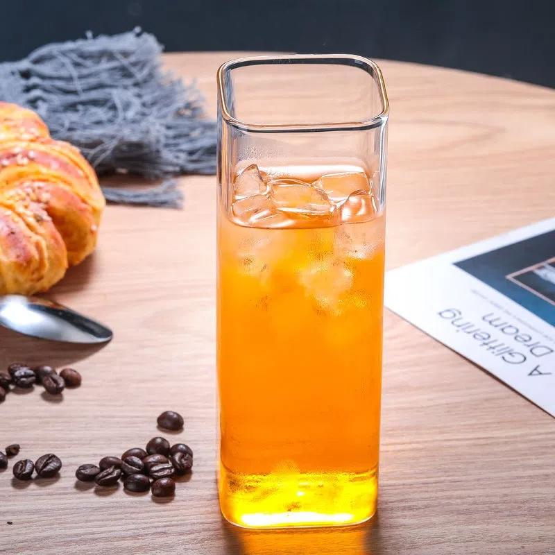 Square Heat-Resistant Glass Cup – Transparent Office Teacup for Coffee, Milk, and Juice