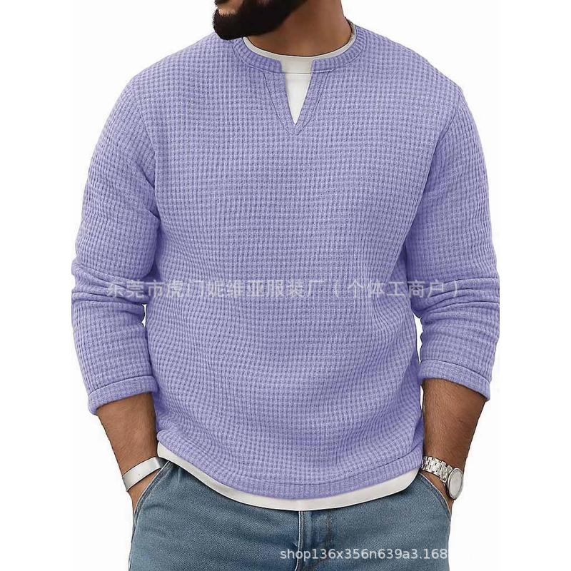 Sweatshirt Slit Henry Neck Long Sleeve Men's Fake Two-piece Contrasting Loose Pullover Spring and Autumn New Top