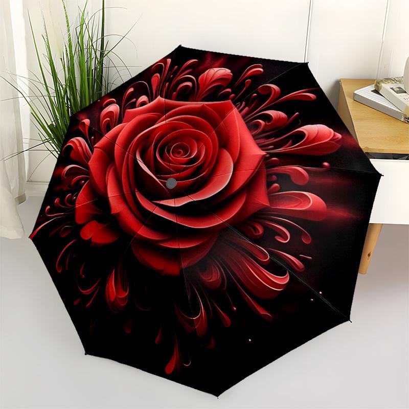 

1pc Rose Floral Pattern Automatic Folding Umbrella, 8-Rib Iron Frame, Casual Outdoor Accessory for Birthday Festival Gifts yy251128185