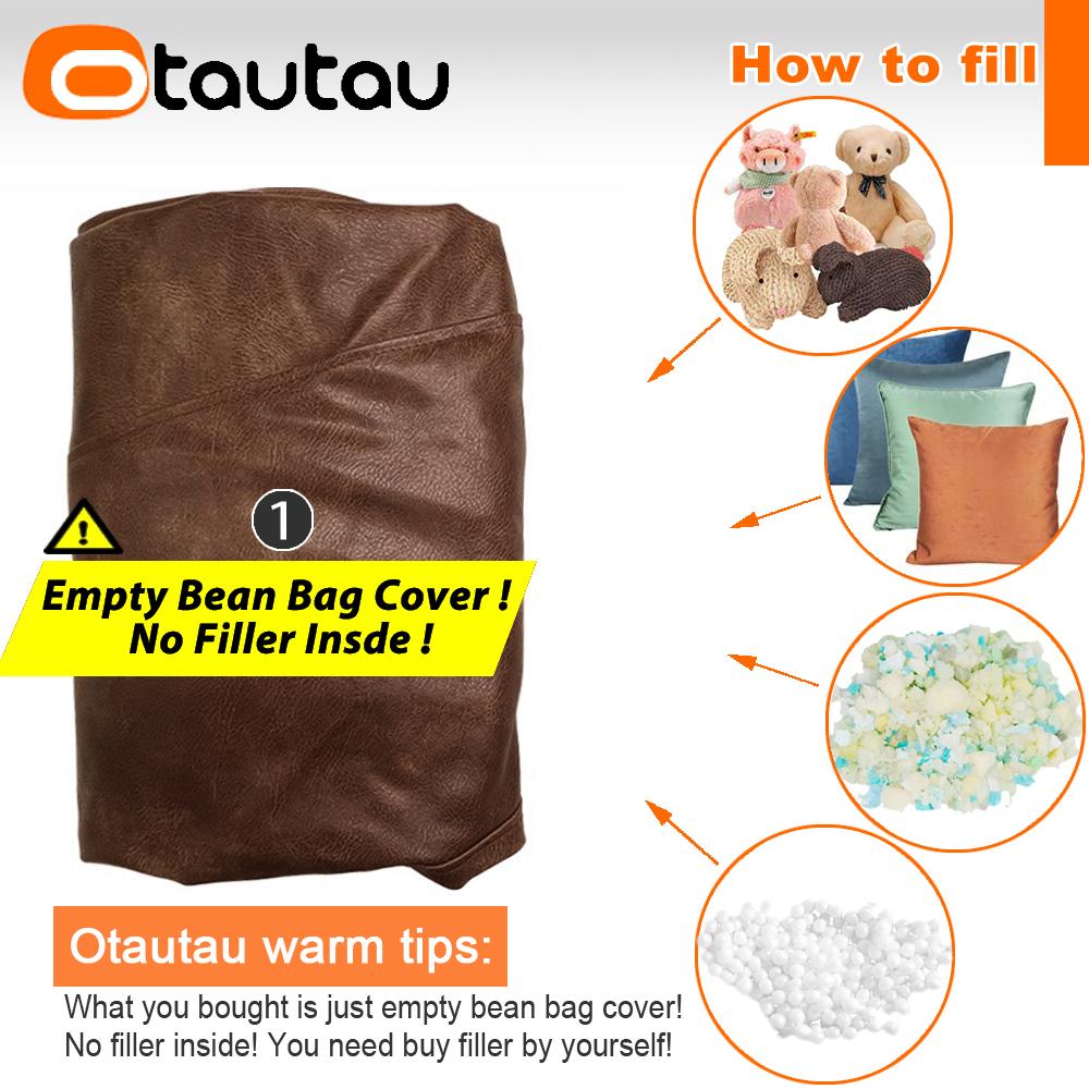 OTAUTAU Single Sofa Cover Faux Suede Leather Lazy Bean Bag Sac Pouf Chair No Filler Beanbag Corner Seat Recliner Couch SF004