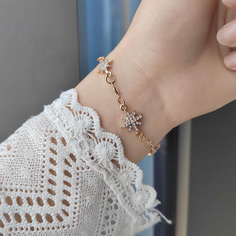 Elegant Inlaid Rhinestone Korean Bracelets Gold Colour Flower Charm Bracelet For Women Fashion Jewelry Accessories Party