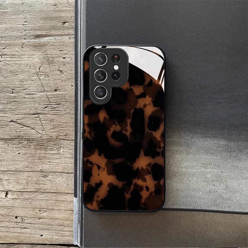 Brown dark textured tempered glass phone case suitable for Samsung Galaxy S26 S25 S24 S22 S21 S20 FE/Ultra/Plus anti drop