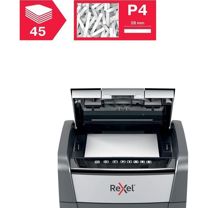 Destructeur De Documents - REXEL - Optimum Auto+ 45X - Coupe Croisée - Sécurité P4 - 20L