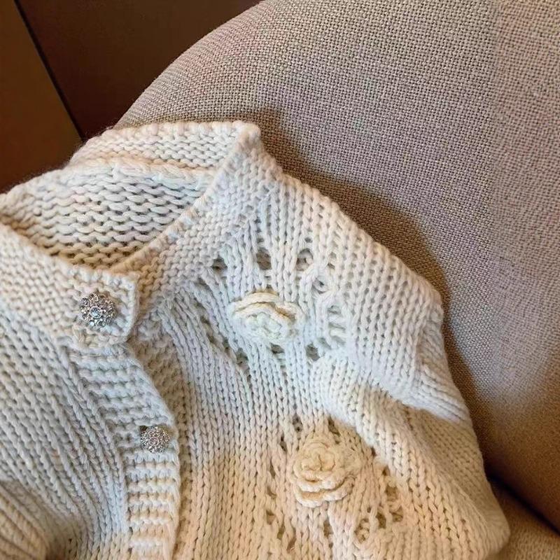 Three-dimensional Crochet Hollow Sweater Cardigan Women's Spring Design Sense Niche Gentle Sweet Soft Waxy Knitted Coat