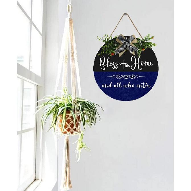 Front Door Blessed Wreaths Bless This Home and All Who Enter, Funny Welcome Wall Hanging Sign Plaque, for Front Door Entryway Porch House Decorations