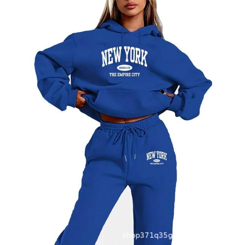 Womens Hooded Sweatshirt Set With Letter Print Long Sleeve Top Pants Streetwear Casual Tracksuit