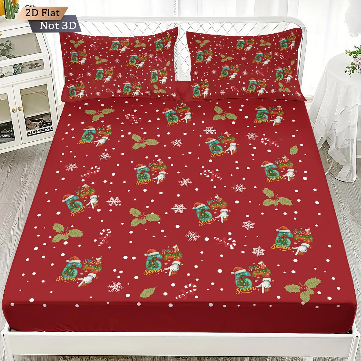 

3Pcs Merry Christmas 67 Red Printed Chipless Bed Sheet Set Multi Size Soft Bed Cover Bedding Machine Washable 90x191cm