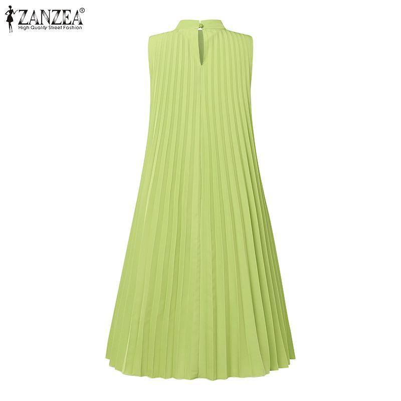 ZANZEA Women Summer Stand Neck Casual Sleeveless Short Dress