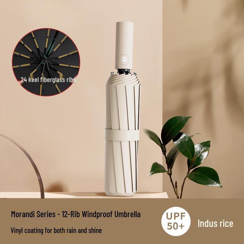 UV Protection Automatic Three-Fold Black Umbrella with Custom Logo for Men and Women