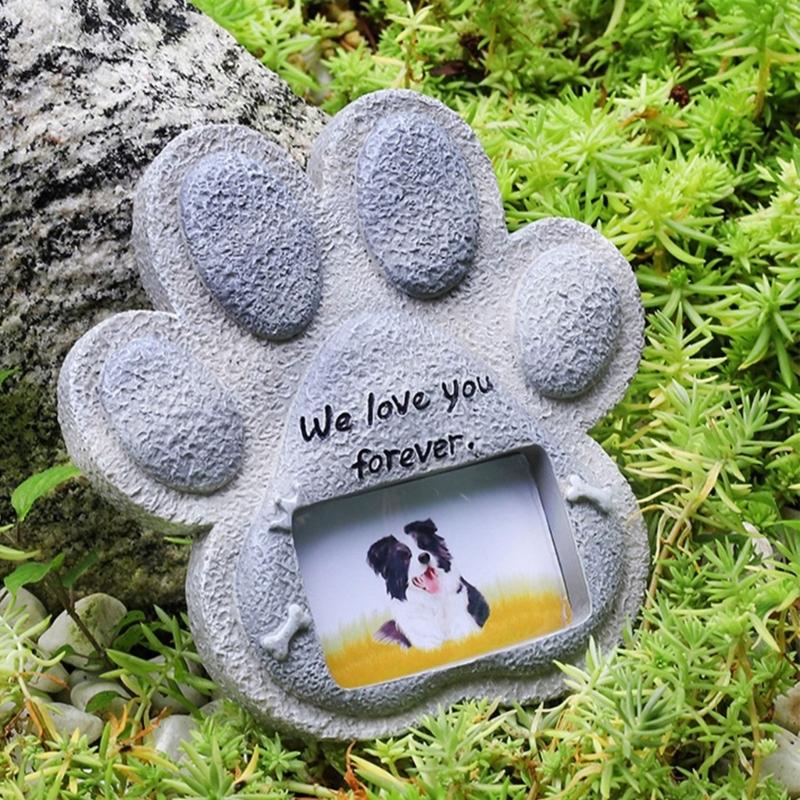 Resin Pet Memorial Tomestone Photo Frame Handcrafts Carved Sculpture Wall Desktop Garden Yard Loss Cats Dog Plaque