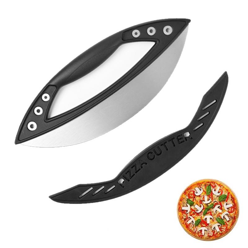 Nóż do pizzy półokrągły ze stali nierdzewnej nieprzywierający, ergonomiczny, z uchwytem i osłoną, używany do krojenia ciast i narzędzi waniliowych